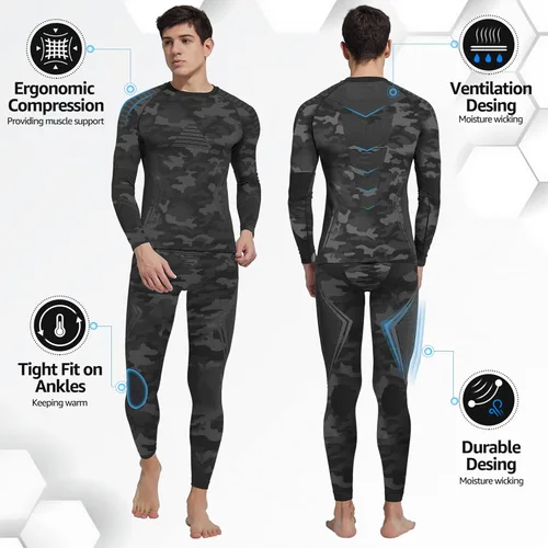 Vista 4 de UNIQUEBLLA - Conjunto de ropa interior térmica para hombre, capa base térmica, parte inferior para clima frío