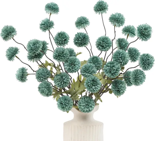 Vista 28 de DuHouse 6 piezas de flores artificiales de seda falsa pompón crisantemo, pequeña mini bola de crisantemo de seda con tallos para bodas DIY arreglos
