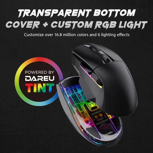 Vista 3 de DAREU Ratón inalámbrico ligero para juegos A955 con base de carga RGB Ratón trimodo 2.4GUSB-CBT Ratón hasta 12K DPI Sensor óptico -Botones KBS II