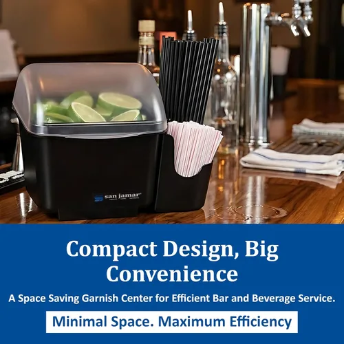 Vista 5 de San Jamar BD2002CAR - Centro de decoración de cúpula pequeña con bandeja refrigerable y carrito para mano derecha (1 cuarto de galón, negro, NSF)