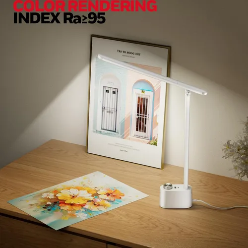 Vista 3 de Honeywell Lámpara de escritorio LED mejorada - H01 Pro Sunturalux™ Luz de escritorio plegable con puerto de carga USB A+C, lámpara de mesa regulable