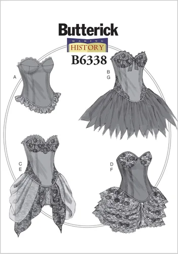 Butterick Patrones B6338 Corsés y faldas con dobladillo curvado, A5 (6-8-10-12-14)