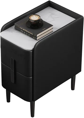 XIANGEYH Mesita de noche moderna mesita de noche, mesita de noche con 2 cajones, armario de almacenamiento de madera, muebles de estilo de mediados