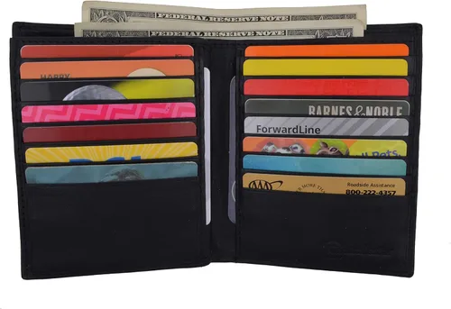 Vista 5 de Marshal Billetera europea para hombre Hipster Bifold de cuero genuino con múltiples tarjetas de identificación, Negro -, Billetera plegable