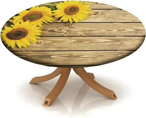 Vista 50 de Mantel redondo ajustable con borde elástico floral azul, mantel con borde elástico de estilo floral pastoral, almohadilla de mesa de poliéster