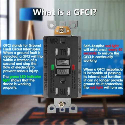 Vista 4 de POWAWINI GFCI - Toma de corriente de 15 amperios, certificación UL, receptáculos GFI autocomprobados, resistente a manipulaciones, resistente a