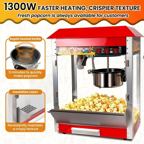 Vista 4 de Commercial Popcorn Machine, Authentic 10oz Kettle Countertop Popcorn Maker with Waming Deck, 1300W Large Popcorn Machine for Restaurant, Concession