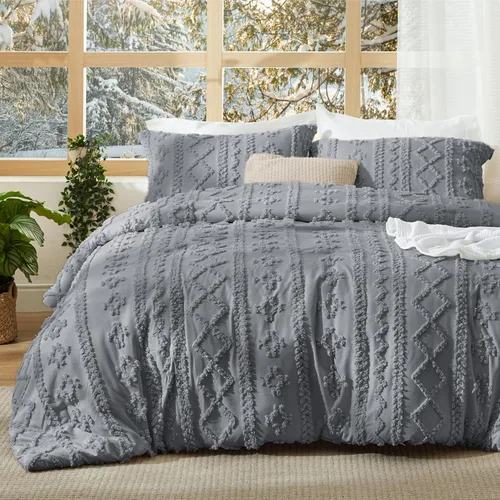 Vista 11 de Bedsure Juego de colcha acolchada bohemio y empenachado, beige, GentleSoft™, 2 piezas, estilo rústico desgastado, pero chic, bordado, regalo mujer