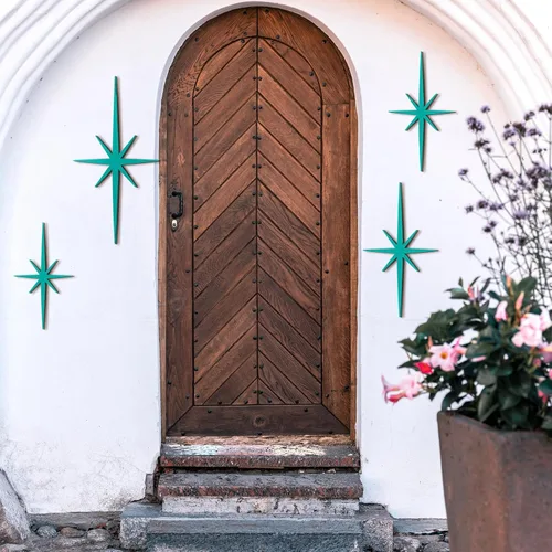 Vista 6 de Blulu 4 piezas de decoración de pared de hierro fundido con forma de explosión estelar, decoración moderna de mediados de siglo, arte de pared retro