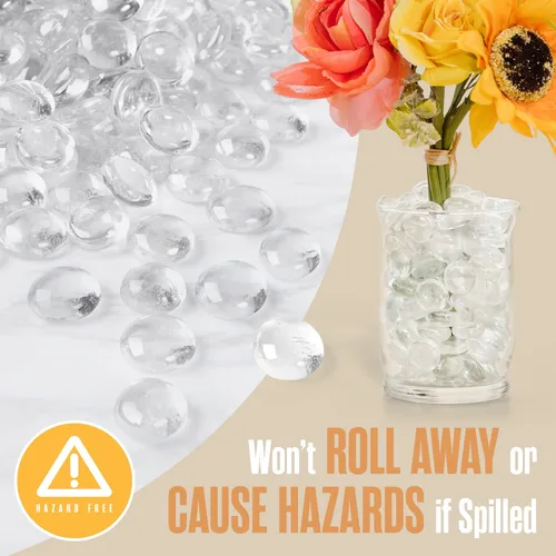 Vista 29 de Houseables Cuentas de vidrio para jarrones, canicas para jarrones, canicas de vidrio, relleno, cuentas azules, planas, gemas azules, manualidades