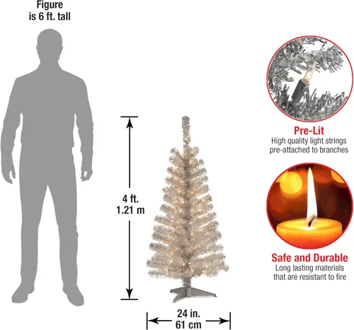 Vista 3 de Árbol de Navidad, de 4 pies, con hojas de espumillón azules, soporte plástico y 70 luces claras (TT33-304-40), de National Tree