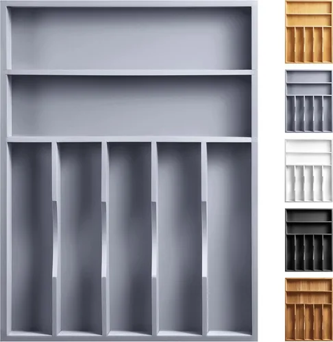 Vista 24 de Organizador de cajones extensible de acacia para cubiertos y utensilios, bandeja de cubiertos de madera de acacia ajustable en cajón para cubiertos
