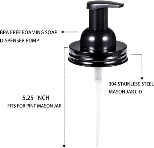 Vista 2 de Amolliar Bomba Dispensadora de Jabón Espumoso en Tarro de Masón, Bomba de Jabón de Espuma de Plástico con Tapa de Acero Inoxidable Resistente a