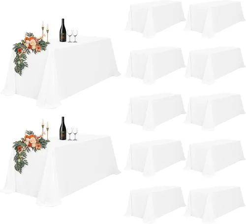 Vista 15 de Paquete de 12 manteles rectangulares beige para mesas de 6 pies de 60 x 102 pulgadas, manteles impermeables beige a granel para bodas, poliéster