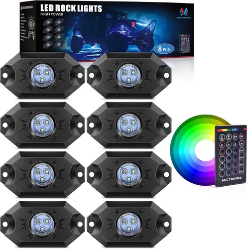 Vista 10 de MICTUNING Kit de luces de roca RGB X2 actualizado 2025 – Kit de iluminación de luz de neón de 8 cápsulas IP68 impermeable con aplicación Bluetooth