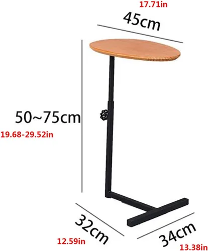 Vista 6 de NOGRAX Mesa auxiliar con altura de elevación (19.7-29.5 in), mesa auxiliar pequeña con base en T de madera maciza, ensamblaje de elevación móvil