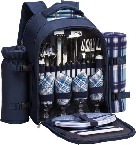 Vista 14 de apollo walker - Mochila para picnic para 2 personas con compartimento refrigerado, soporte desmontable para botella/vino, manta de forro polar