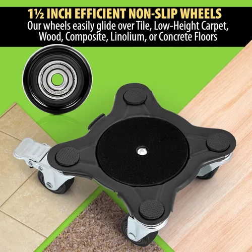 Vista 4 de Movers de muebles con ruedas – Juego de 4 herramientas elevadoras de muebles resistentes con capacidad de carga de 2000 libras, plataforma