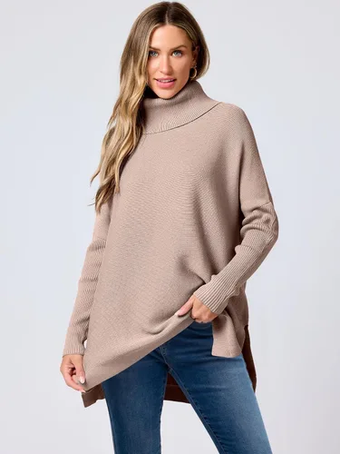 Vista 2 de ANRABESS Suéter de punto holgado para mujer, cuello alto, manga murciélago, casual, holgado, suéter de punto, para otoño 2025