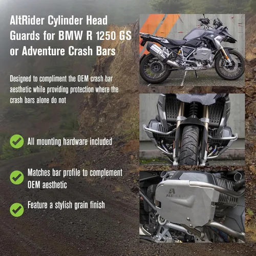 Vista 3 de AltRider Protectores de culata compatibles con barras de choque OEM BMW R 1250 GS/GSA, protección completa de la cubierta de válvula, diseño