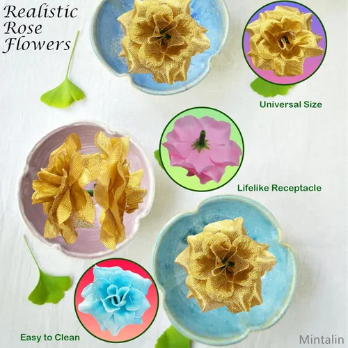 Vista 4 de 120 unidades de rosas artificiales de seda, cabeza de rosa falsa, cabezas de rosas para el día de San Valentín, bodas, centros de mesa, día