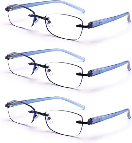 Paquete de 3 lentes de lectura sin montura para mujer, lectores ligeros de bisagra de resorte, anteojos artísticos clásicos y elegantes con UV 400