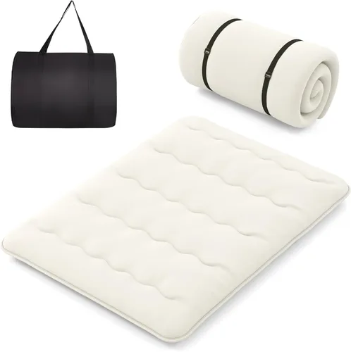 Vista 19 de Byroce - Colchón de futón, catre de dormir enrollable con funda lavable, almohadilla de algodón portátil con bolsa para campamento, tapete de tatami