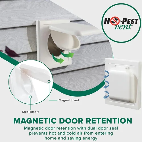 Vista 4 de NO-PEST VENT Exclusiva cubierta de ventilación de secadora de doble puerta, fabricada en Estados Unidos con plástico muy resistente a los rayos UV