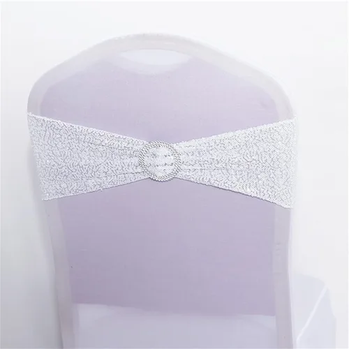 Vista 18 de Dimatic 25 bandas elásticas de elastano con lentejuelas para silla, para bodas, recepciones, eventos, banquetes, sillas y decoración (dorado)
