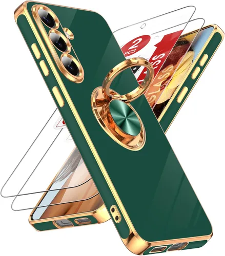 Vista 143 de LeYi para Funda de Teléfono Samsung Galaxy A13-5G: Protector de Pantalla de Vidrio Templado, Soporte Magnético Giratório de Anillo 360°, Borde Negro