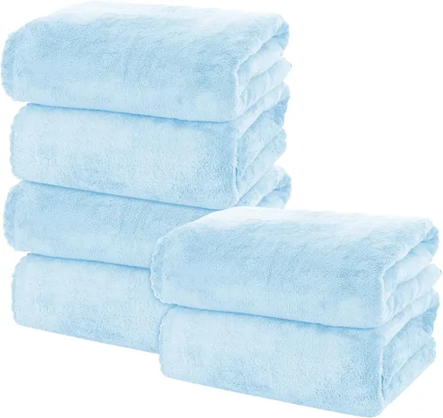 Vista 13 de MOONQUEEN Juego de 6 toallas de baño premium - Secado rápido - Toallas de microfibra de terciopelo coral altamente absorbentes - Uso multipropósito