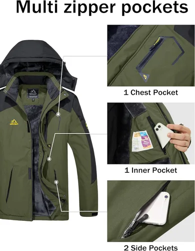Vista 5 de MAGCOMSEN - Abrigos de invierno para hombre, chaqueta impermeable para esquí y nieve, chaqueta abrigada de forro polar, parka con capucha