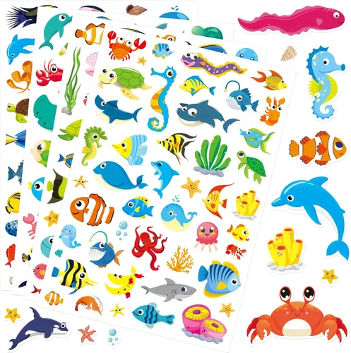 Vista 7 de Lindas calcomanías de acuarela de safari, bosque, animales, dinosaurios, peces, 715 unidades para niños pequeños, adolescentes, calcomanías