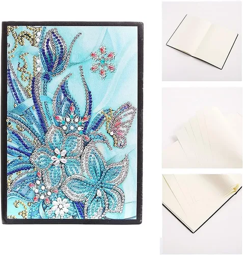 Generic 5D Diamond Painting Notebook and Bookmark Kits Butterfly Among Flowers Cover Leather Special Shaped Journal Sketchbook Crystal Diamond Art