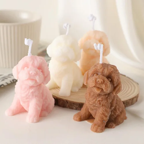 Vista 3 de Molde de vela de silicona 3D para perro, lindo molde de fundición de escultura de cachorro, molde de resina hecho a mano, molde de cera para hacer