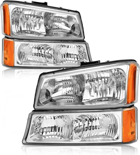 2003 2004 2005 2006 Conjunto de faros delanteros Chevy Silverado para 03 04 05 06 Chevy Silverado Avalanche 1500/2500/3500 Carcasa cromada Reflector