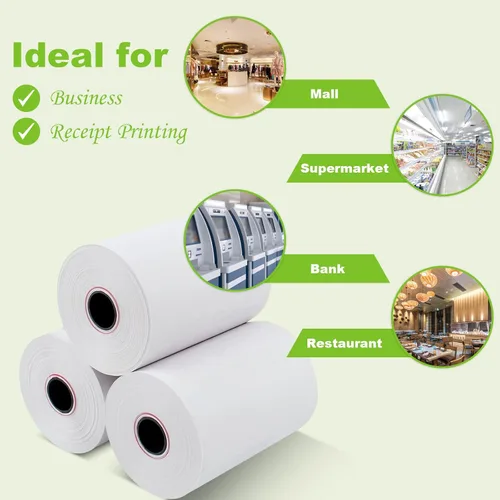 Vista 2 de MFLABEL 2 rollos de 0,6 cm x 15,2 metros de papel térmico para caja registradora, POS, Papel de recibo para tarjeta de crédito, 5 rollos