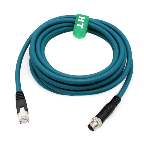 Vista 9 de M12 Ethernet 8 Pin X-Code RJ45 CAT-7e GigE Cable para cámara Basler Cognex Vision Sensor Lector de Código de Barras PLC Router Switch Red 1M