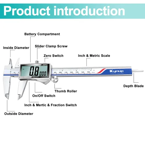 Vista 7 de Kynup Herramienta de medición de calibrador digital, calibrador de dial Vernier, micrómetro exterior digital, herramienta de bricolaje de calibre
