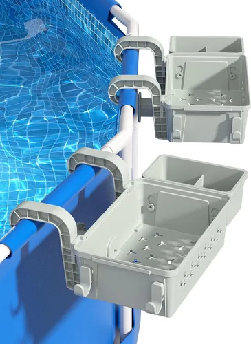 SUMMERBUDDY 2 juegos de cestas de almacenamiento junto a la piscina, cesta de almacenamiento para piscina sobre el suelo con soporte para tazas de