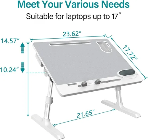Vista 5 de WOKA Escritorio para computadora portátil para cama, escritorio de regazo ajustable en altura con cajón, mesa plegable extra grande para computadora