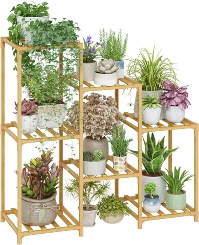 Vista 18 de Bamworld - Soporte grande de maderas para plantas de exterior, macetero grande para sala de estar, patio, balcón y jardín