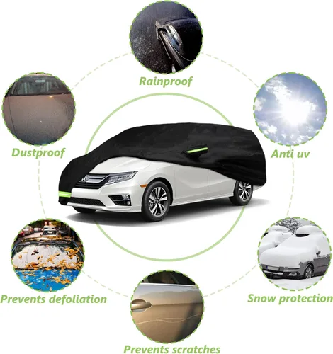 Vista 6 de YIXIN Funda impermeable para automóvil Honda Odyssey Minivan 190T 2005-2026, se adapta a cinturón de viento 100% resistente al agua y cremallera