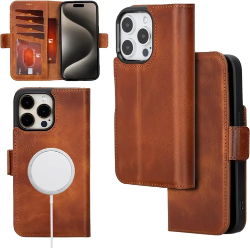 Vista 13 de Bayelon Cartera de cuero Cas para iPhone 15 Pro - Funda con tapa abatible, funda tipo cartera para iPhone 15 Pro, funda tipo cartera, función atril