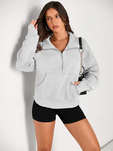 Vista 2 de AUTOMET Sudaderas con media cremallera para mujer, sudadera corta de vellón con cremallera de un cuarto, sudaderas con capucha para el otoño, a