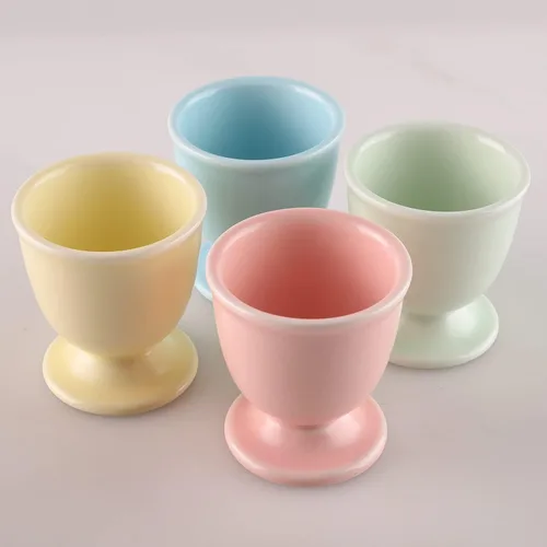 Vista 3 de Juego de 4 vasos de porcelana para huevos de cerámica para huevos duros suaves para desayuno