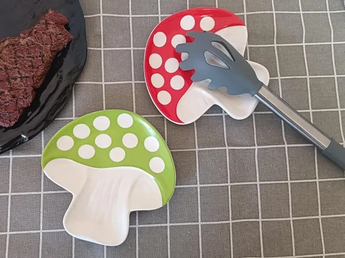 Vista 2 de Soporte de cuchara de cerámica para la parte superior de la estufa, soporte de cuchara de hongo para encimera de cocina, soporte de cuchara