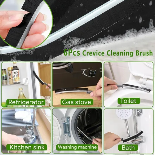 Vista 5 de Cepillo de limpieza de grietas, cepillos multiusos de cerdas duras para limpieza profunda de cocina, baño, lechada, fregadero, taza, tetera