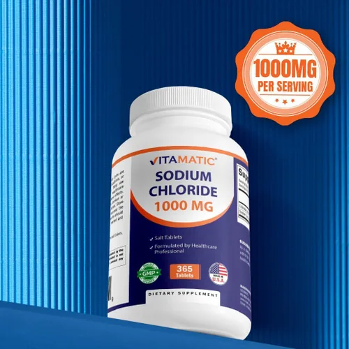 Vista 5 de Vitamatic Cloruro de sodio 1000 mg - 365 tabletas -2 botellas de reabastecimiento de electrolitos y soporte de hidratación - Sin OMG, sin gluten