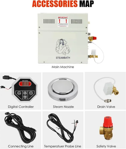 Vista 7 de CGOLDENWALL 6KW Luxury Self-draining Steam Generator Shower Sauna Bath Home Steam Bath Spa Generator with waterproof Control and Auto Drain 95-131℉